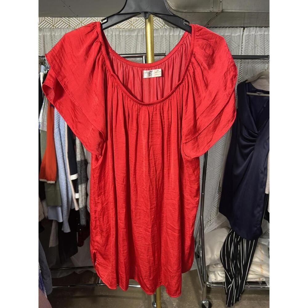 Terra & Sky Womens Size 2X Red Short Sleeved Blouse